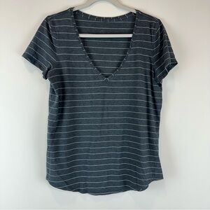 Lululemon Gray White Stripe V-Neck Short Sleeve Athleisure Love Tee Shirt 12